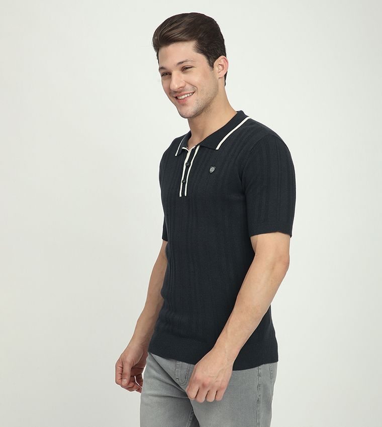 Ribbed Short Sleeves Polo T-Shirt