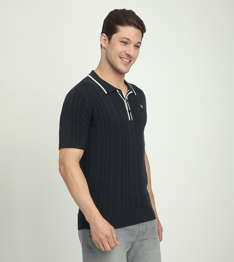 Ribbed Short Sleeves Polo T-Shirt