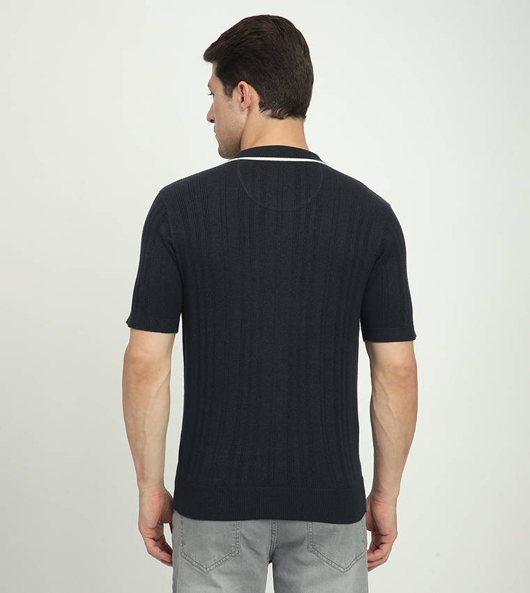 Ribbed Short Sleeves Polo T-Shirt