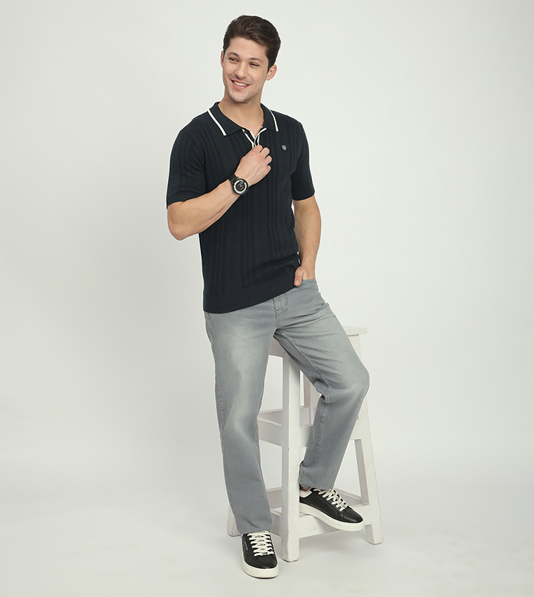 Ribbed Short Sleeves Polo T-Shirt