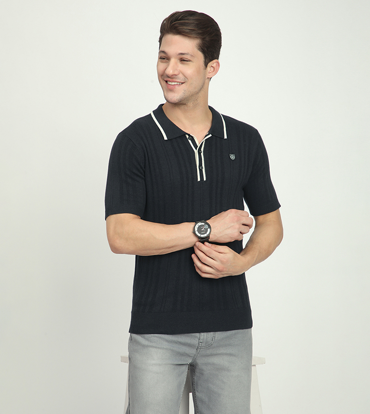 Ribbed Short Sleeves Polo T-Shirt