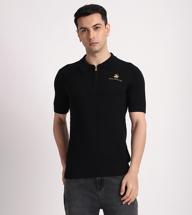 Textured Knitted Polo T-Shirt