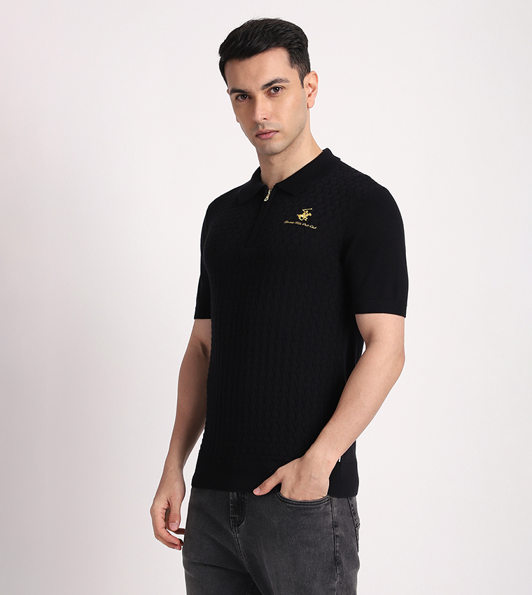 Textured Knitted Polo T-Shirt