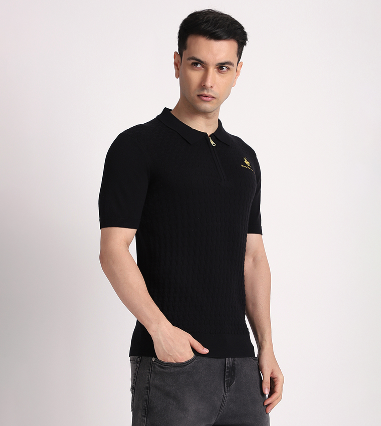 Textured Knitted Polo T-Shirt