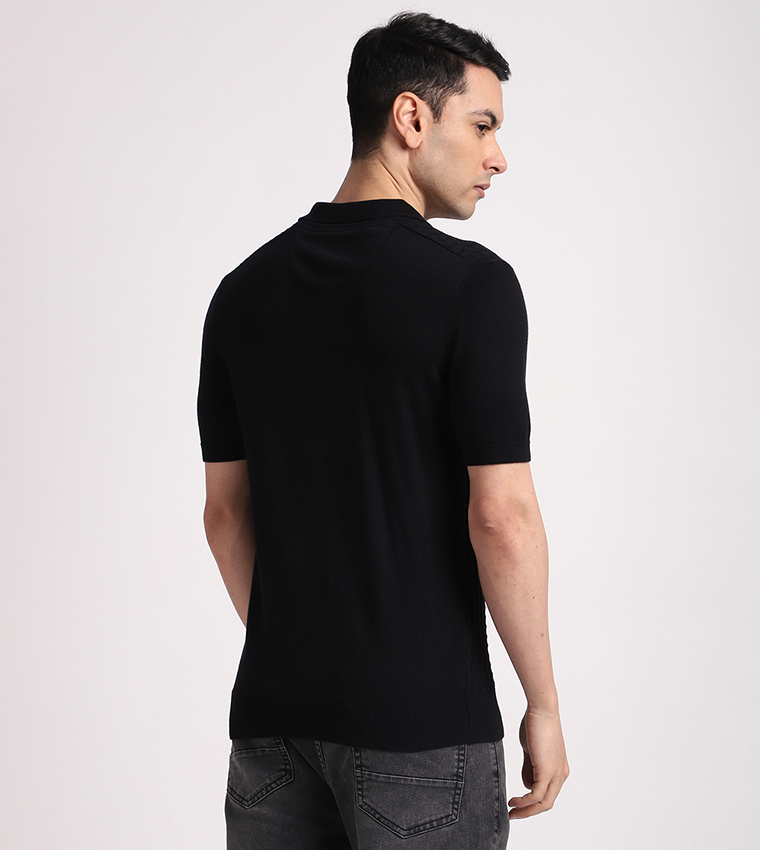 Textured Knitted Polo T-Shirt