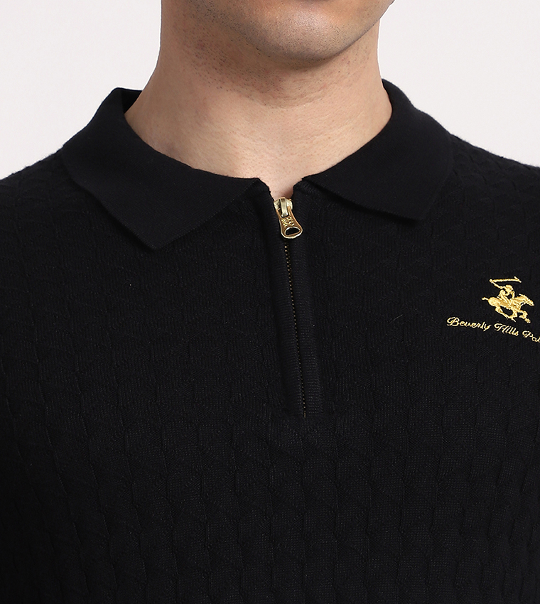 Textured Knitted Polo T-Shirt
