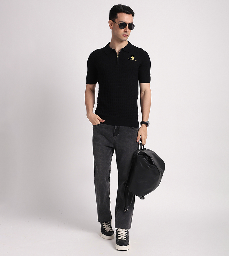 Textured Knitted Polo T-Shirt