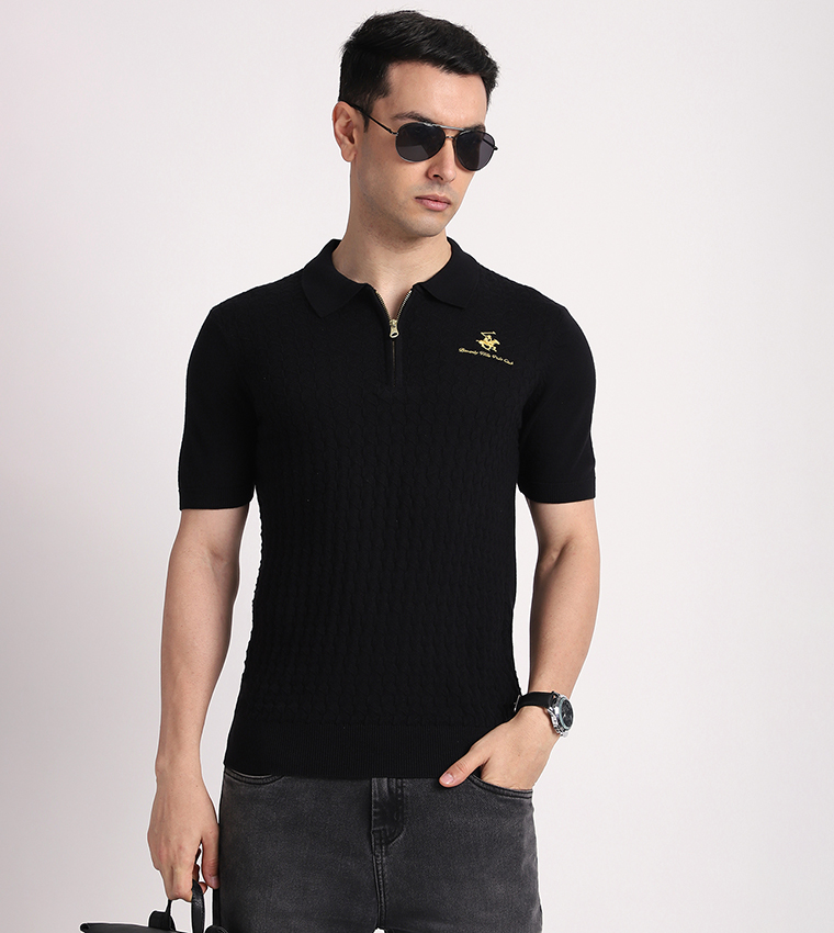 Textured Knitted Polo T-Shirt