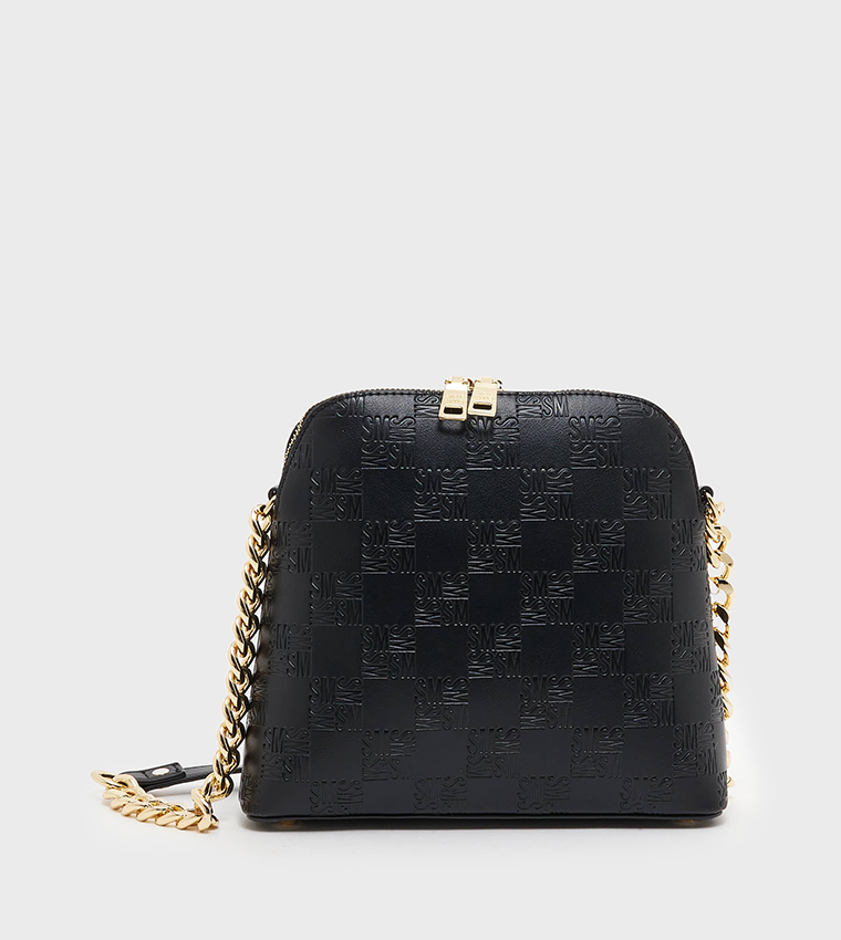 Buy Steve Madden Monogram Patterned Shoulder Bag In Black