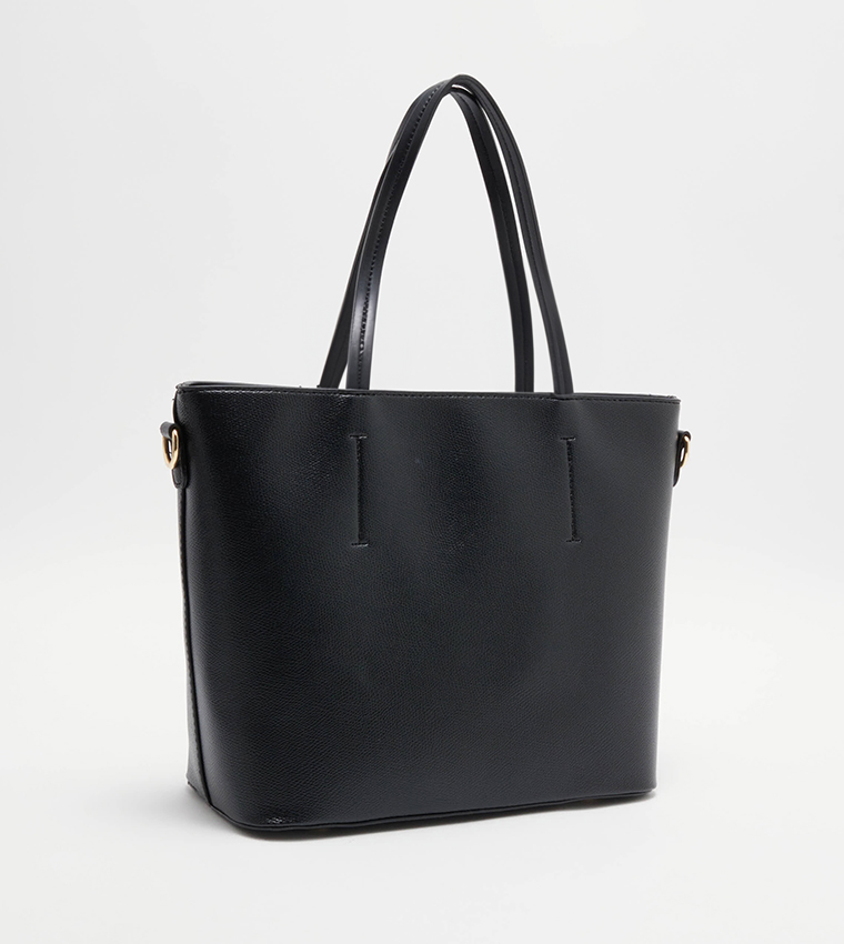 Buy Tyra Textured Tote Bag Set In Black | 6thStreet UAE