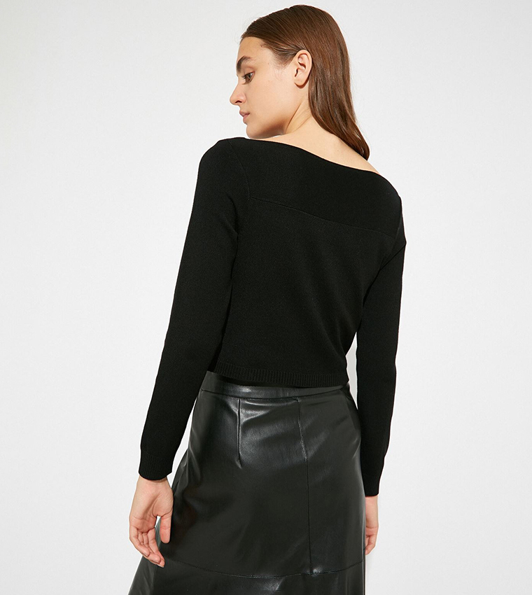 Buy Trendyol Cut Out Ribbed Sweater In Black | 6thStreet Qatar