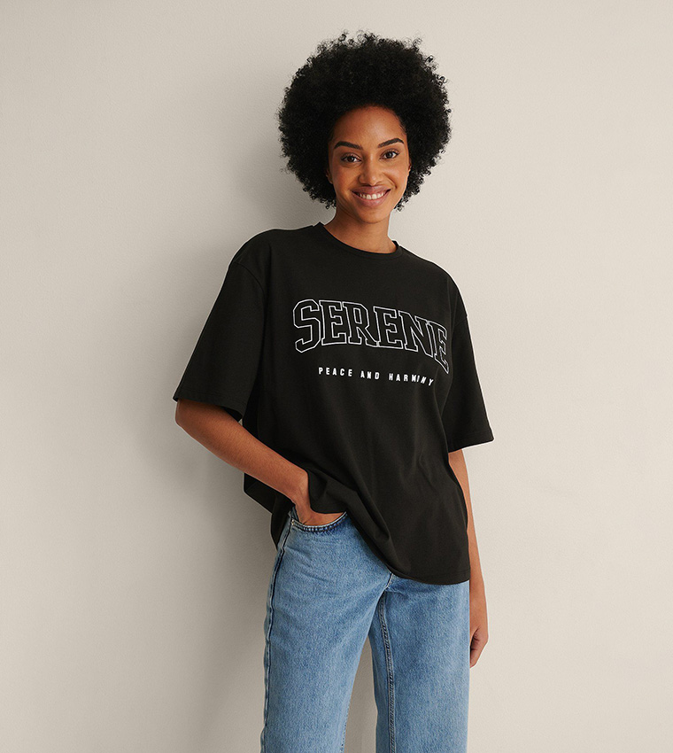 Buy NA KD Serene Printed T Shirt In Black 6thStreet UAE