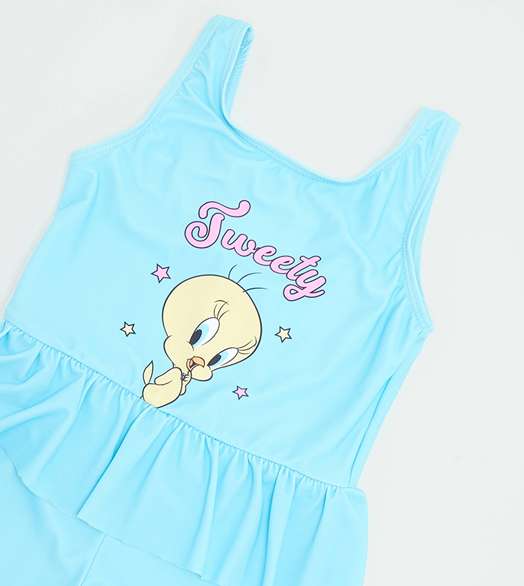 Girl's Tweety Print Peplum Swimsuit
