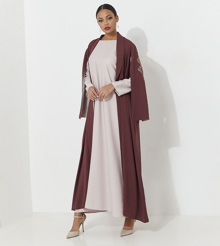 Abaya with Double Face Embroidered Sleeves and Dress Set