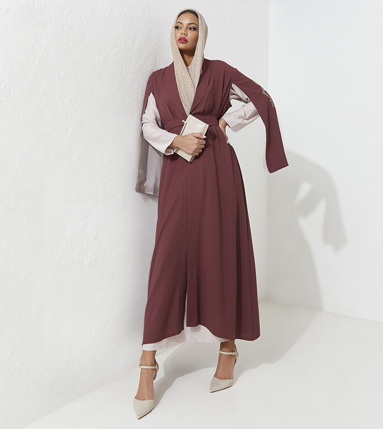Abaya with Double Face Embroidered Sleeves and Dress Set