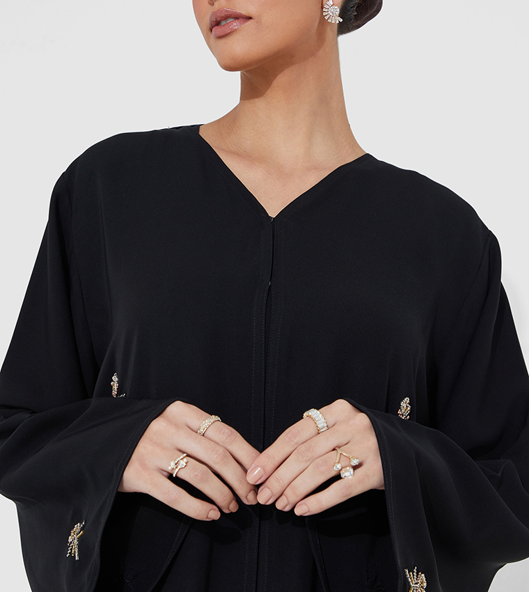 Flower Embroidered Open Abaya