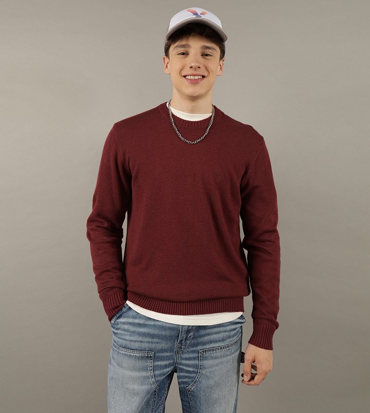 Buy American Eagle Super Soft Crew Neck Sweater In Maroon 6thStreet Bahrain