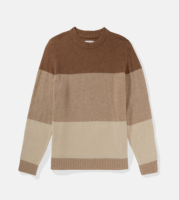 Buy American Eagle Color Block Crew Neck Sweater In Brown 6thStreet Bahrain