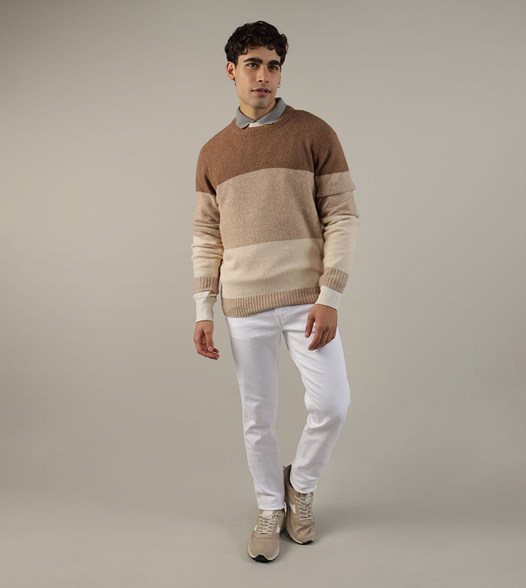 Buy American Eagle Color Block Crew Neck Sweater In Brown 6thStreet Bahrain