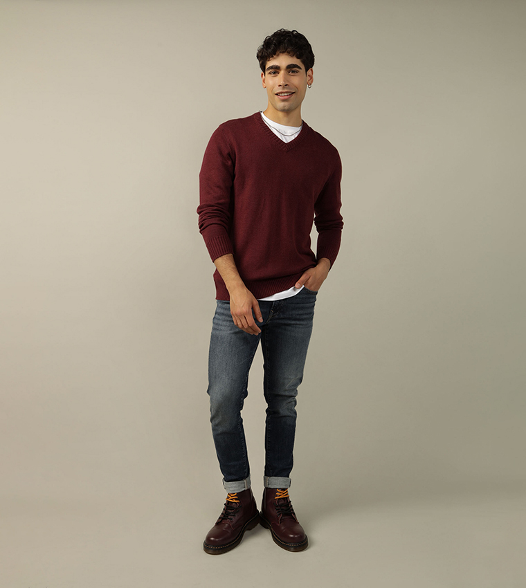 Buy American Eagle Super Soft V Neck Sweater In Maroon 6thStreet Bahrain