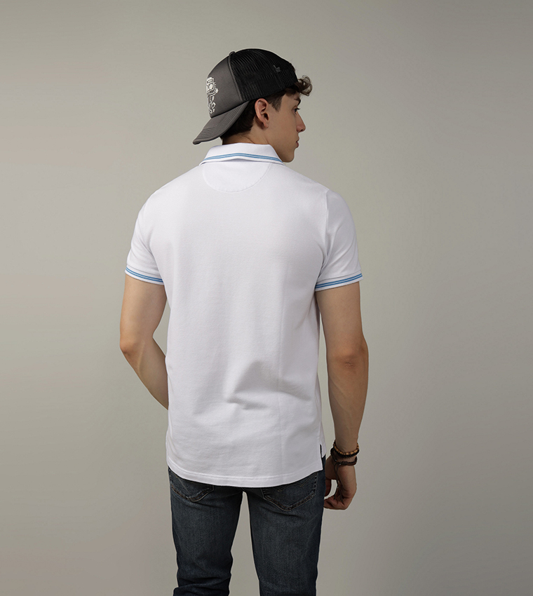 Buy American Eagle Logo Detail Tipped Pique Polo T Shirt In White 6thStreet Bahrain