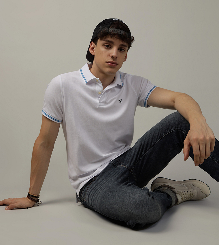 Buy American Eagle Logo Detail Tipped Pique Polo T Shirt In White 6thStreet Bahrain