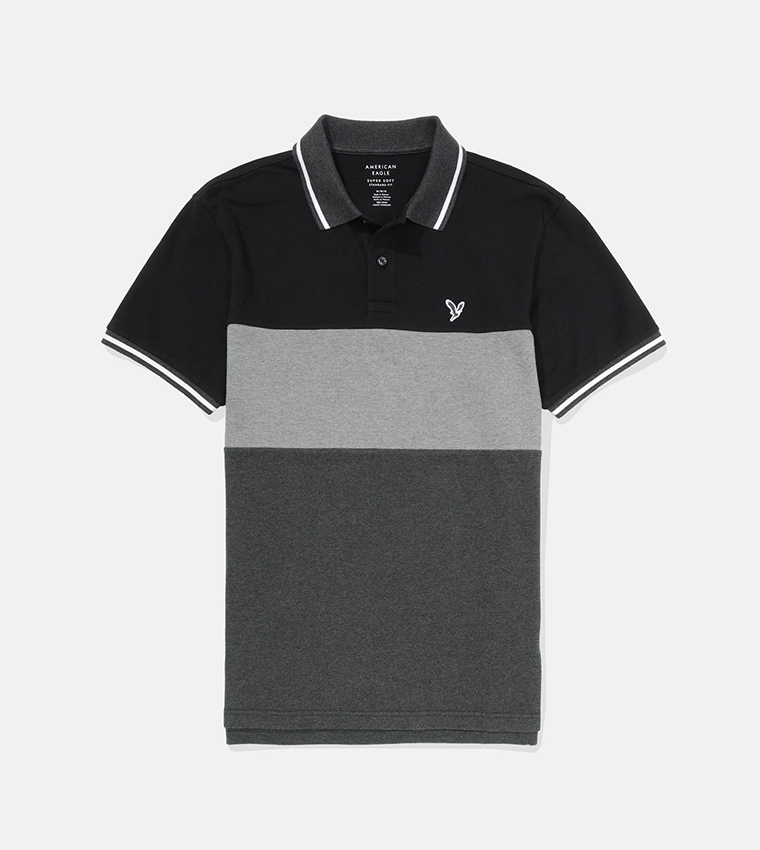 Buy American Eagle Color Block Pique Polo T Shirt In Grey 6thStreet Saudi Arabia