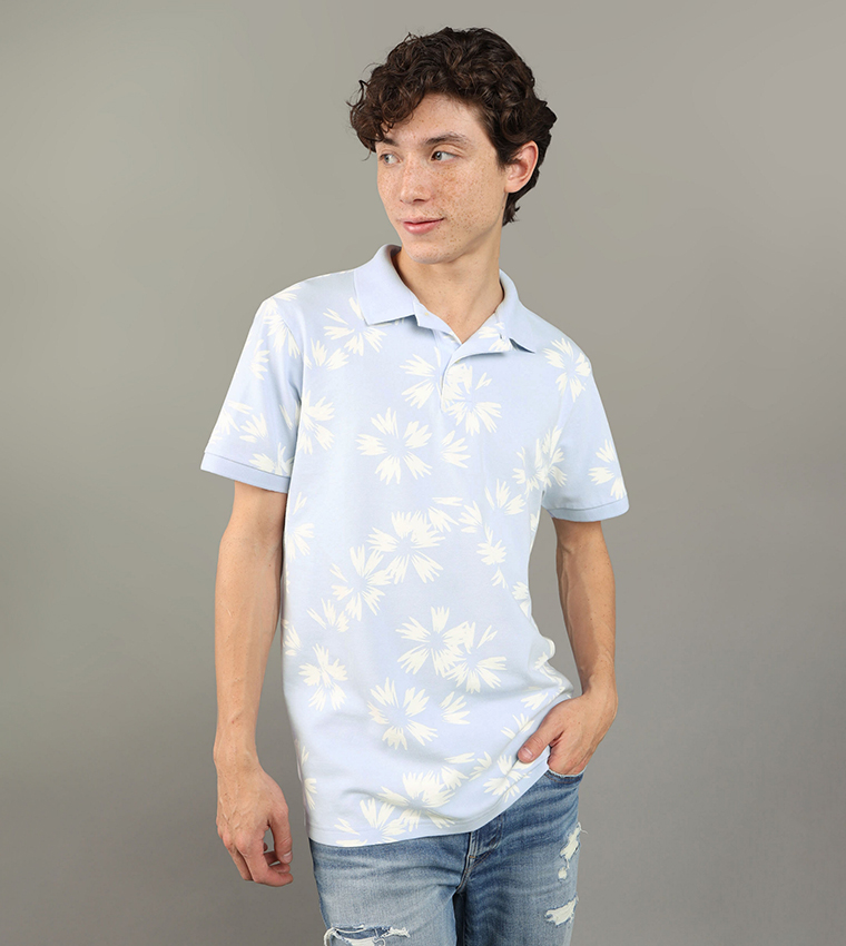 Buy American Eagle Printed Flex Pique Polo T Shirt In Blue 6thStreet Bahrain