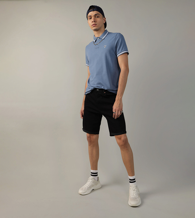 Buy American Eagle Slim Fit Tipped Flex Pique Polo T Shirt In Blue 6thStreet Qatar