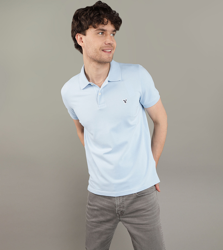 Buy American Eagle Slim Fit Flex Short Sleeves Polo T Shirt In Blue 6thStreet Bahrain