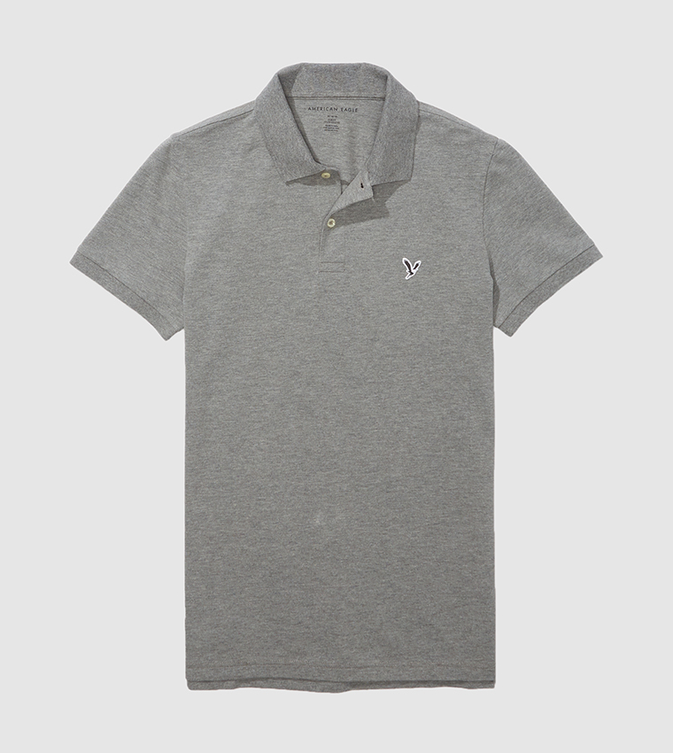 Buy American Eagle Logo Detail Slim Fit Polo T Shirt In Grey