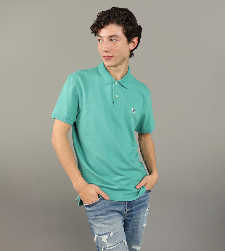 Buy American Eagle Logo Detail Short Sleeves Polo T Shirt In Green 6thStreet Bahrain