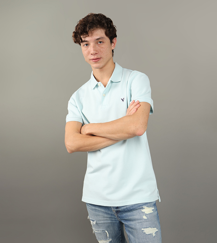 Buy American Eagle Logo Detail Short Sleeves Polo T Shirt In Blue 6thStreet Bahrain