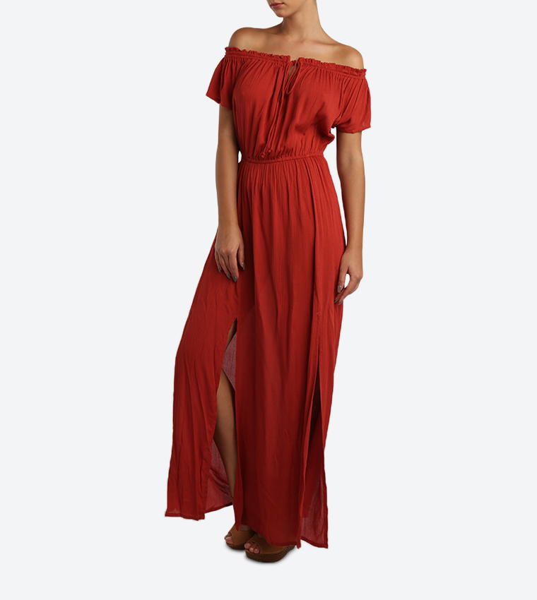 Solid Colored Dress - Red - 117-1043WY012-2