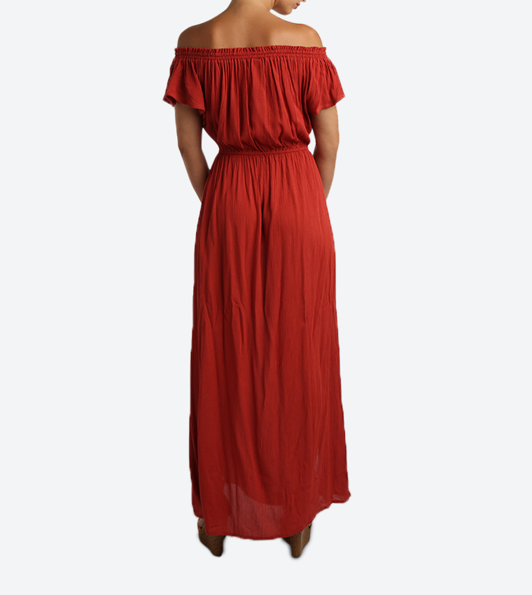 Solid Colored Dress - Red - 117-1043WY012-2