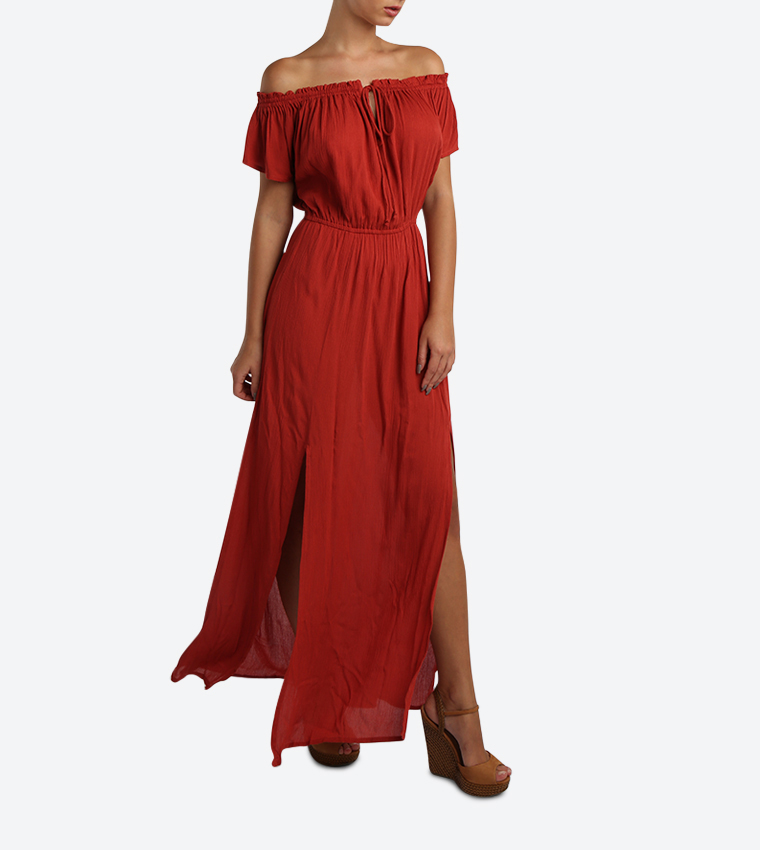 Solid Colored Dress - Red - 117-1043WY012-2
