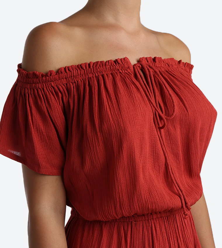 Solid Colored Dress - Red - 117-1043WY012-2