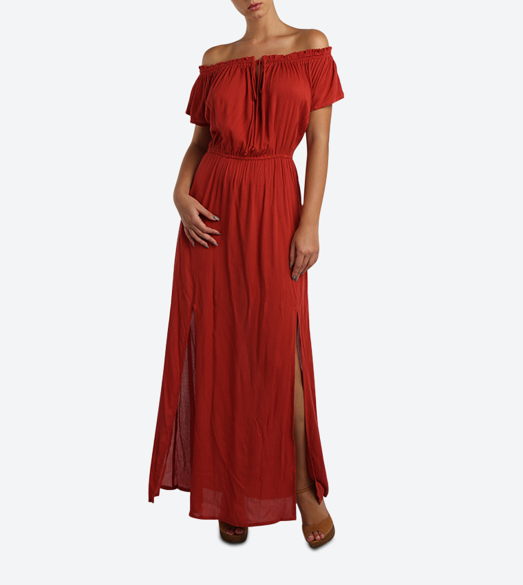 Solid Colored Dress - Red - 117-1043WY012-2