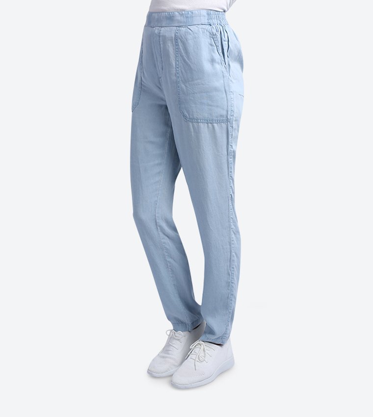 Solid Colored Pants - Blue - 117-1092WY002-2