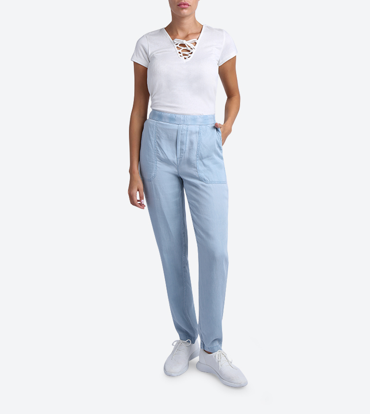 Solid Colored Pants - Blue - 117-1092WY002-2