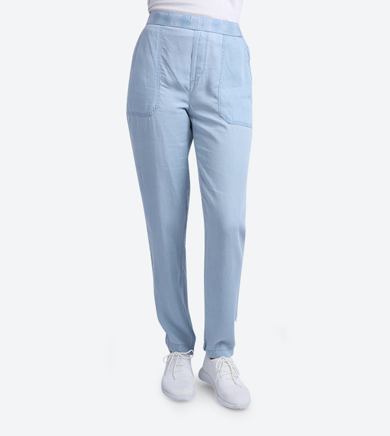 Solid Colored Pants - Blue - 117-1092WY002-2