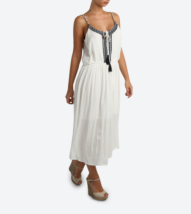 Solid Colored Dress - White - 117-1284WY001-2