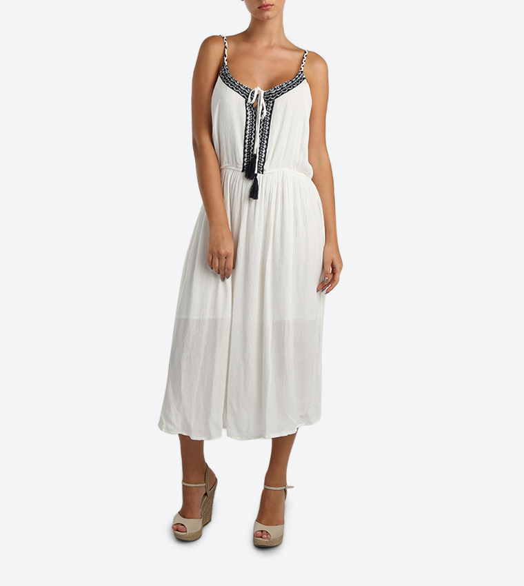 Solid Colored Dress - White - 117-1284WY001-2