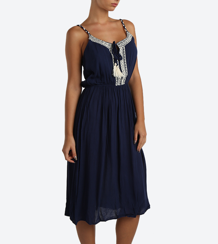 Solid Colored Dress - Navy - 117-1284WY001-2