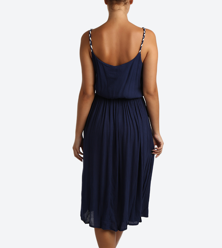 Solid Colored Dress - Navy - 117-1284WY001-2