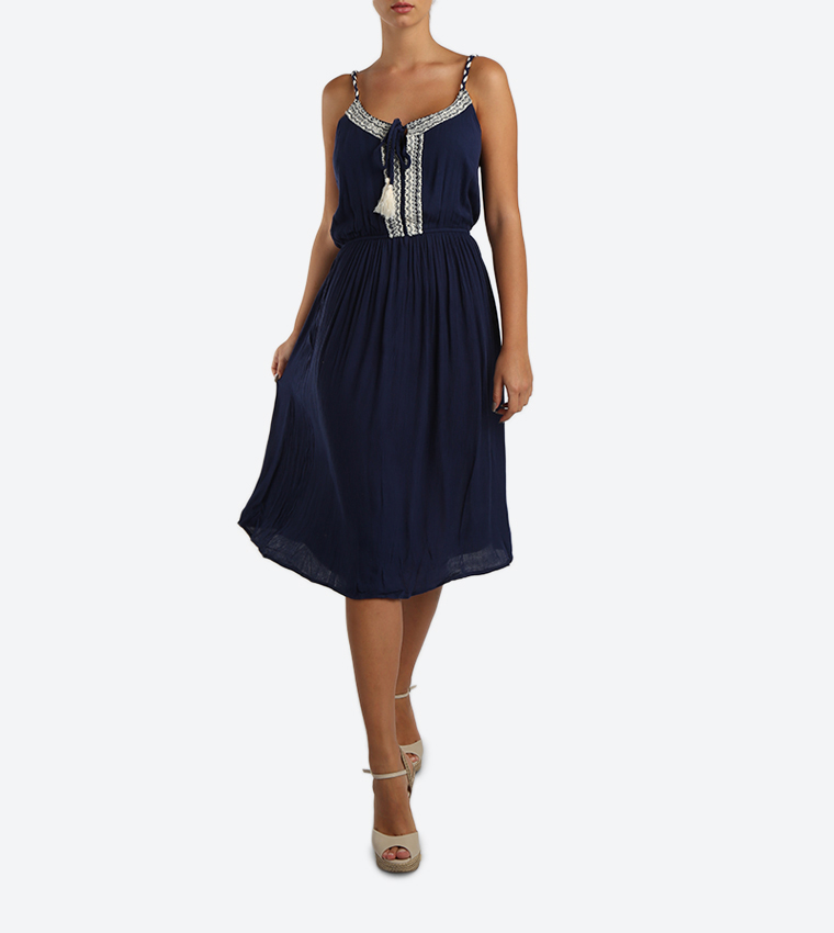 Solid Colored Dress - Navy - 117-1284WY001-2