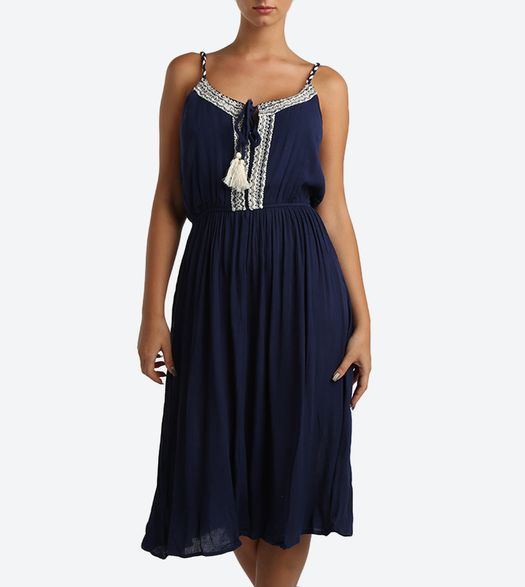 Solid Colored Dress - Navy - 117-1284WY001-2