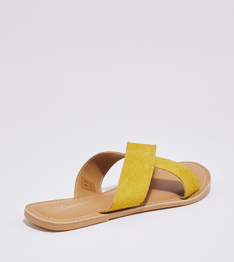 Mustard yellow flat sandals hot sale