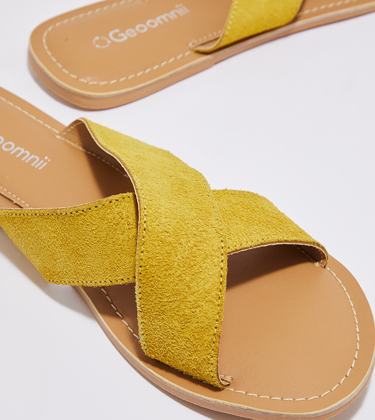 Mustard yellow flat sandals hot sale