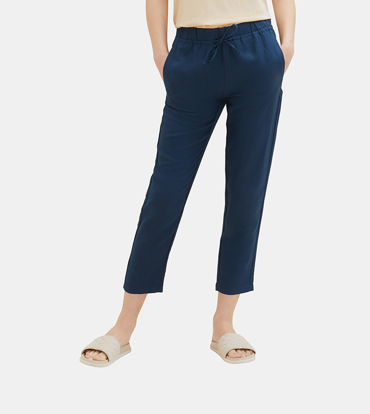 Solid Loose Fit Cropped Linen Pants